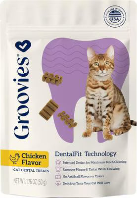 Groovies Chicken Flavor Dental Cat Chews, 1.76-oz bag