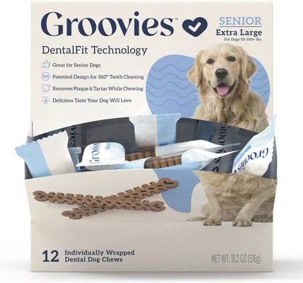 Groovies Senior X-Large Chicken Flavor Dental Dog Chews, individually wrapped